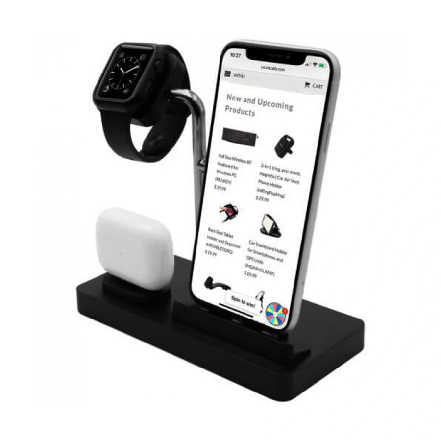 Подставка Macally 3 в 1 for Apple Watch / iPhone / AirPods - Black (MWATCHSTAND3)